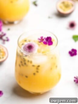 This gorgeous cocktail just screams summer, with the tropical passion fruit, bubbly club soda, and flavorful gin.