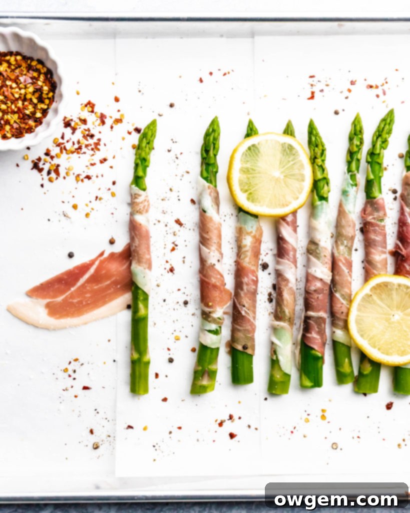 Crispy prosciutto wrapped asparagus spears