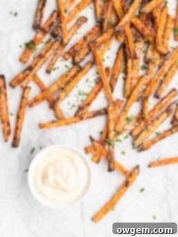 Crispy oven baked sweet potato fries served with truffle lemon aioli