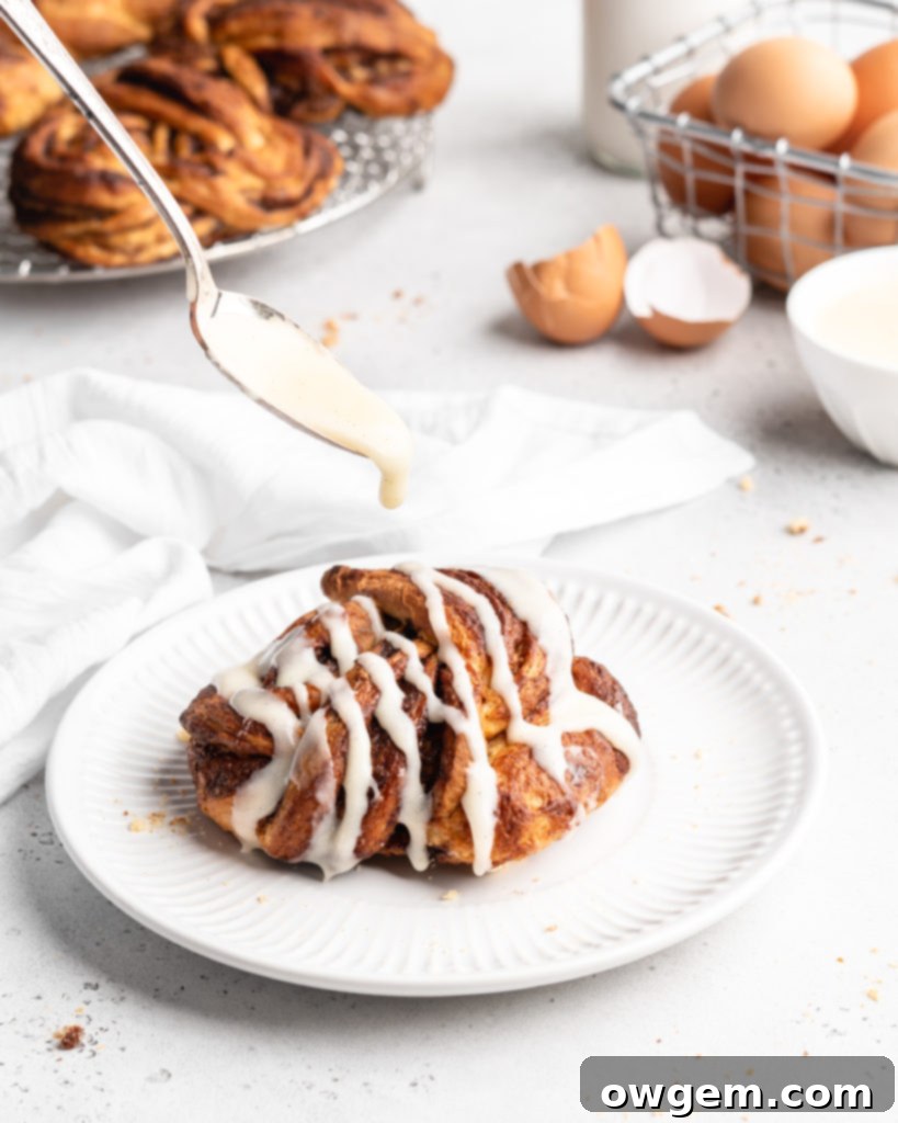 Beautiful cinnamon buns that are knotted into babka knots