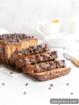 A deliciously moist chocolate chip loaf cake is swirled with dulce de leche