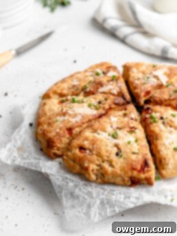 Flaky, tender scones that feature balsamic roasted red peppers, goat cheese, fresh rosemary, and parmesan cheese