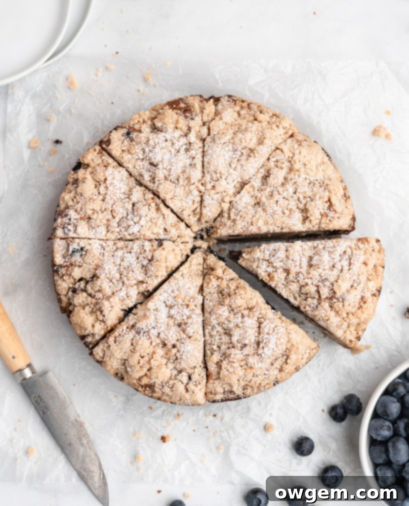 This moist coffee cake is speckled with juicy blueberries throughout and topped with a sweet brown butter streusel topping