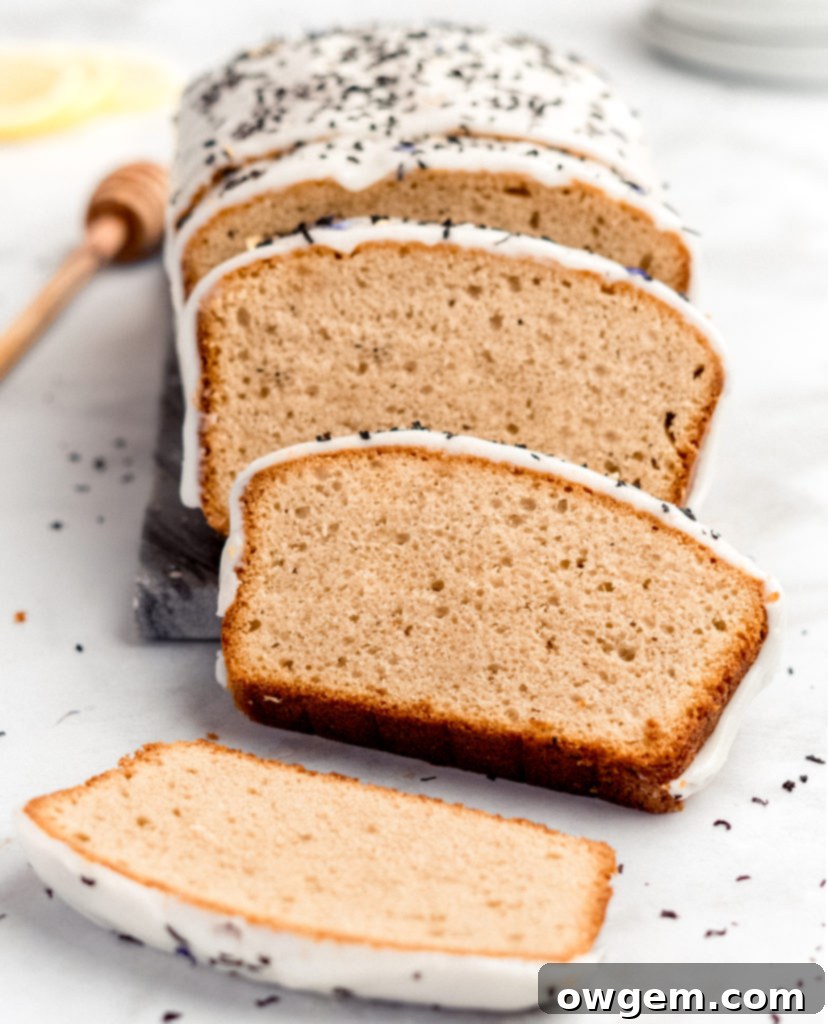 A beautifully baked Earl Grey Loaf Cake, ready for its luscious lemon honey glaze.
