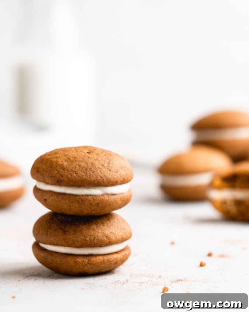 Brown Butter Cream Cheese Filling is sandwiched between 2 fluffy pumpkin cookies