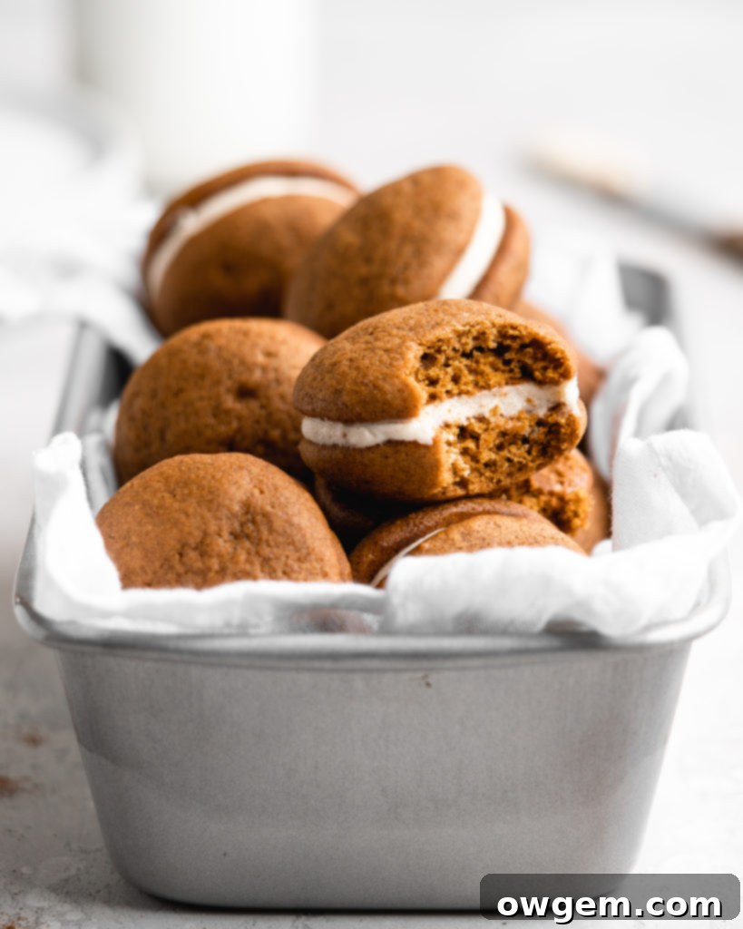 Brown Butter Cream Cheese Filling is sandwiched between 2 fluffy pumpkin cookies