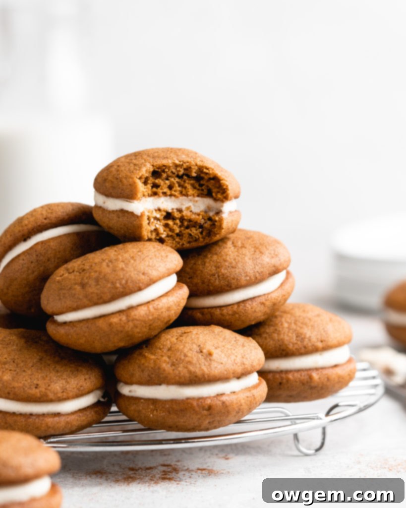 Brown Butter Cream Cheese Filling is sandwiched between 2 fluffy pumpkin cookies