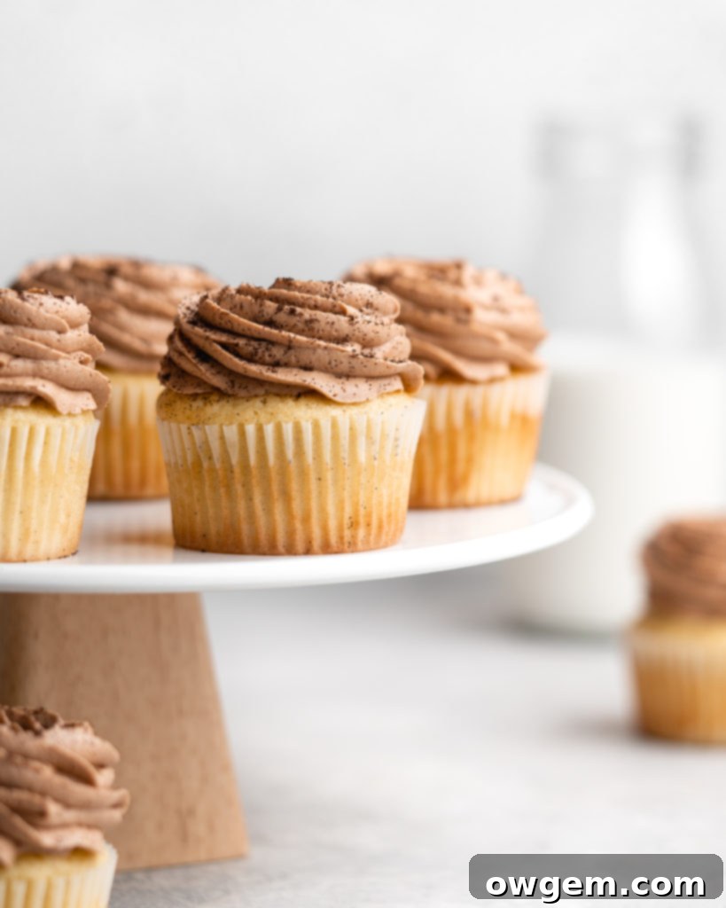 These fluffy cardamom cupcakes are topped with a creamy espresso buttercream