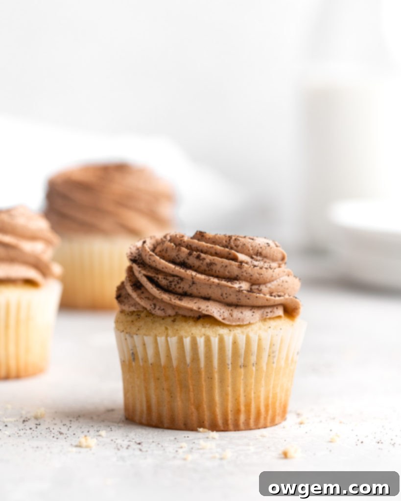 These fluffy cardamom cupcakes are topped with a creamy espresso buttercream