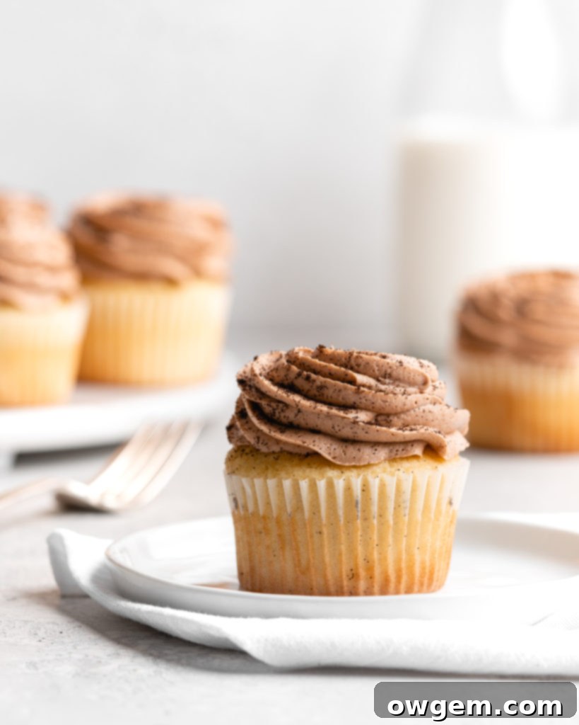 These fluffy cardamom cupcakes are topped with a creamy espresso buttercream