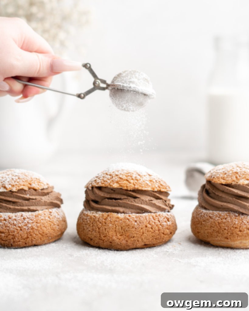 Close-up of mocha pastry cream being made