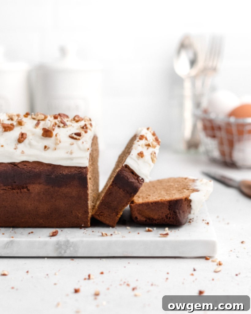 This Gingerbread Loaf Cake is spiced with cinnamon, ginger, allspice, and molasses, and topped with a sweet, tangy cream cheese frosting