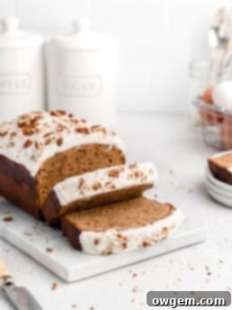 This Gingerbread Loaf Cake is spiced with cinnamon, ginger, allspice, and molasses, and topped with a sweet, tangy cream cheese frosting