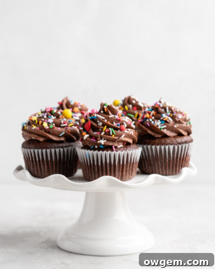 Effortless Chocolate Mini Cakes 4 These Chocolate Cupcakes are moist and fluffy, and jam-packed with rich chocolate flavor! Topped with a rich, buttery chocolate buttercream.