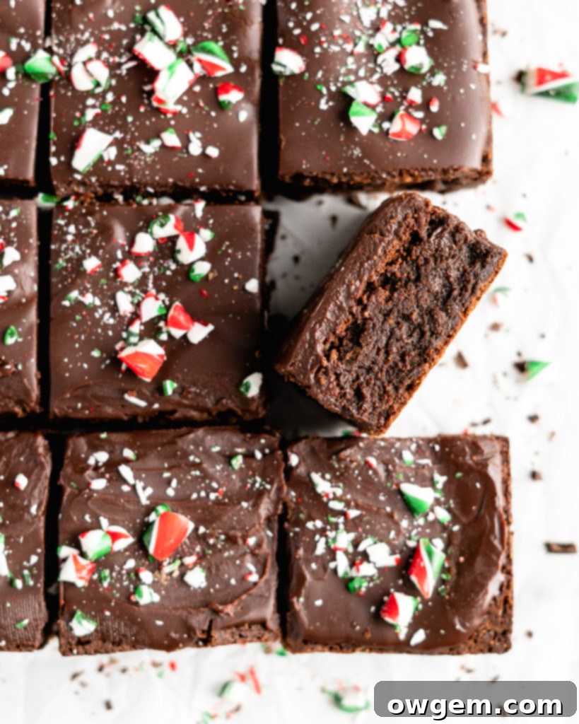 Freshly baked one-bowl peppermint brownies cooling in a baking pan