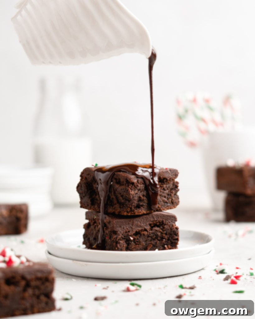 Delicious one-bowl fudgy peppermint brownies cut into squares, ready to serve
