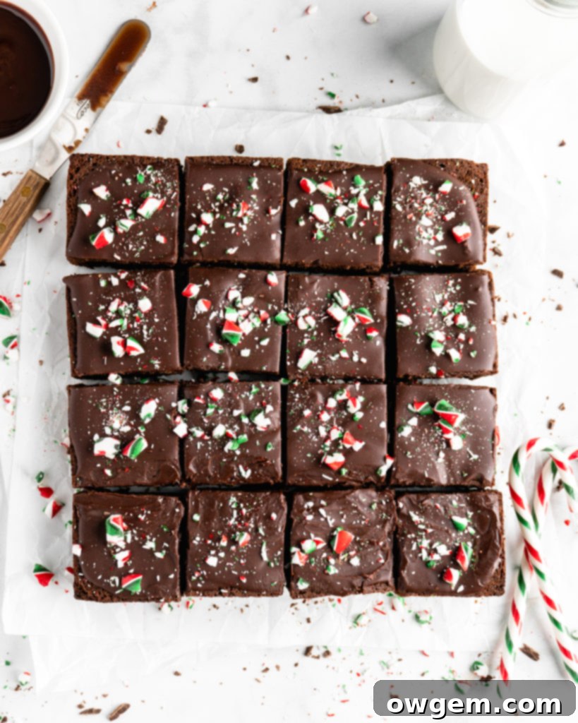 Peppermint brownies in a rustic setting, perfect for Christmas dessert