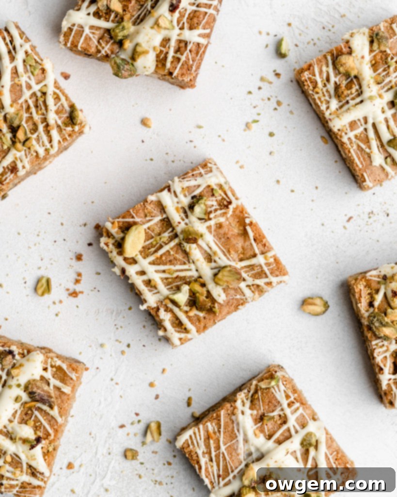 Thick, chewy, and deeply sweet, these White Chocolate Pistachio Blondies are incredibly delicious