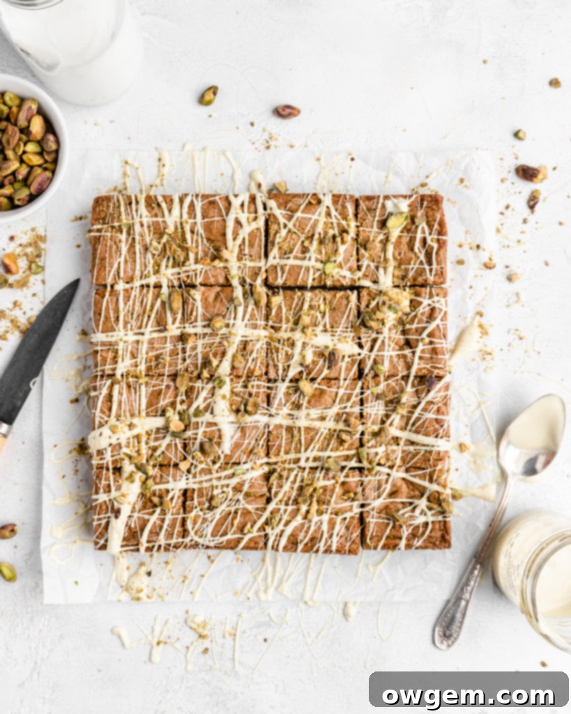 Thick, chewy, and deeply sweet, these White Chocolate Pistachio Blondies are incredibly delicious