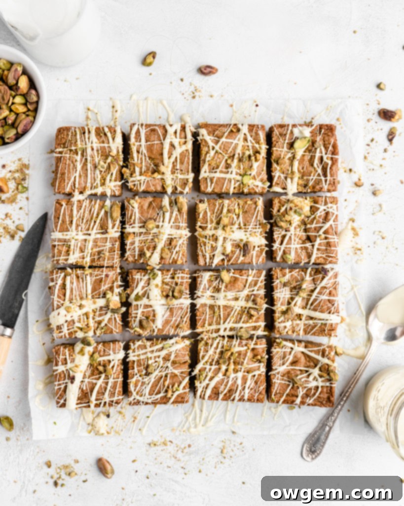 Thick, chewy, and deeply sweet, these White Chocolate Pistachio Blondies are incredibly delicious