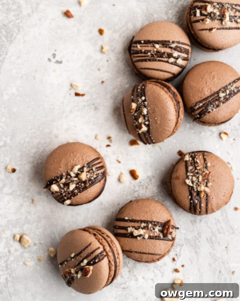 Chocolate macarons are filled with a delicious and easy to make Nutella Buttercream in these Nutella Macarons