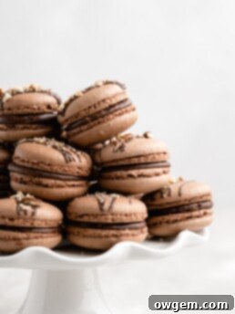 Chocolate macarons are filled with a delicious and easy to make Nutella Buttercream in these Nutella Macarons