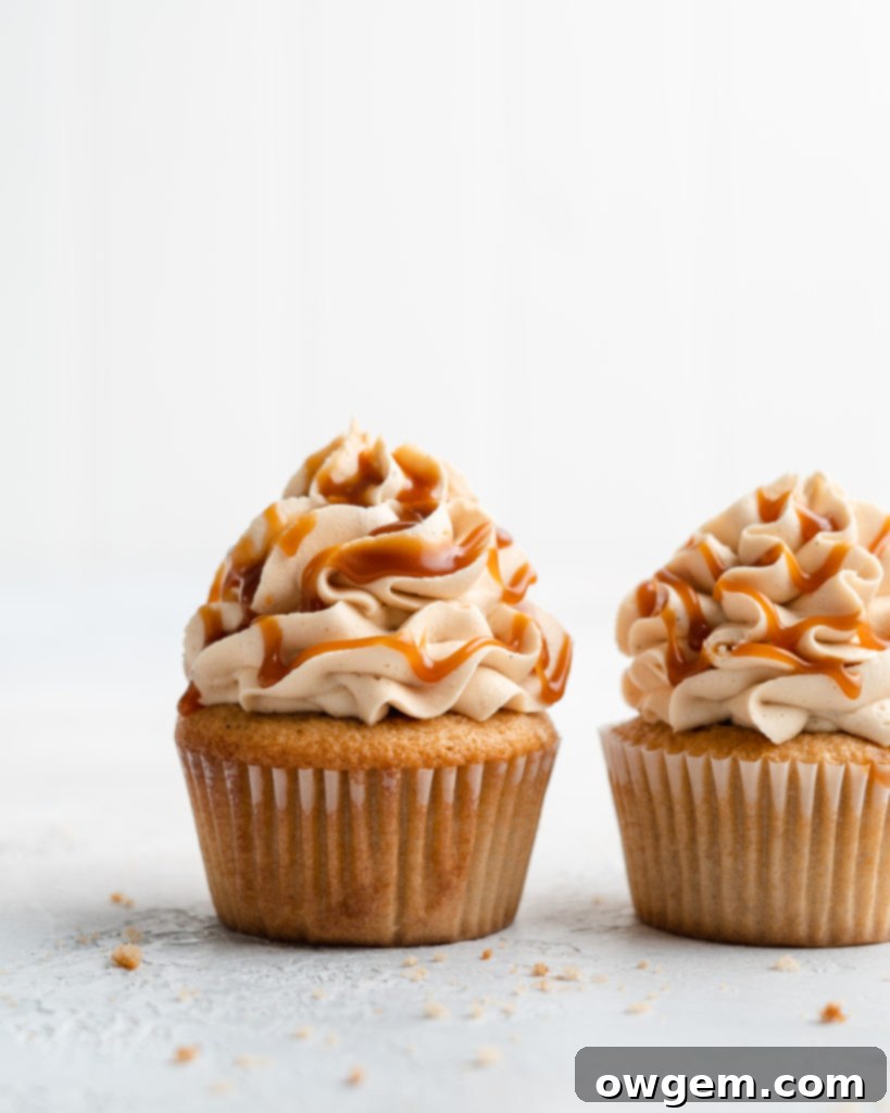 Individual Earl Grey Cupcakes with generous salted caramel frosting