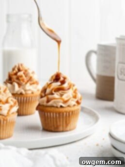 Earl Grey Cupcakes with Salted Caramel Buttercream are drizzled with more salted caramel