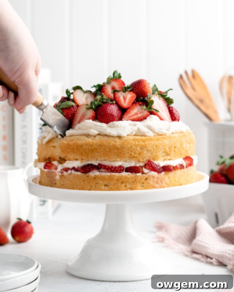 Sweet and juicy macerated strawberries, infused with their own syrup, ready to fill the layer cake