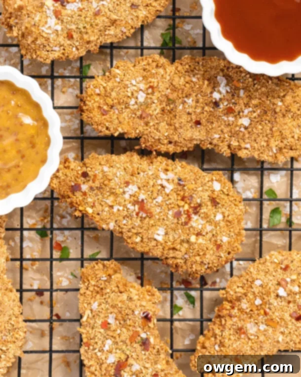 A bowl filled with freshly baked, crispy chicken strips.