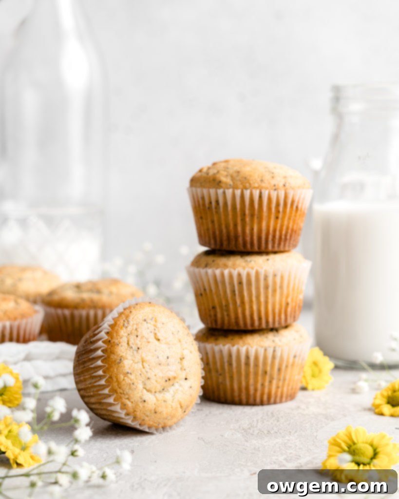 Close-up of muffin batter with lemon zest and poppy seeds in a mixing bowl