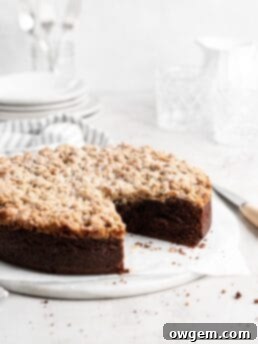 Chocolate Toffee Crunch Cake with a moist interior and golden streusel top.