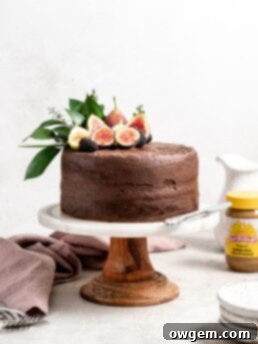 2 Layer SunButter Banana Cake with a rich chocolate frosting. Topped with figs