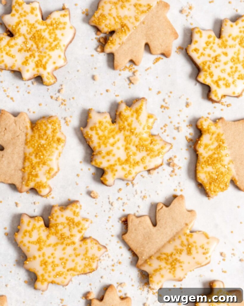 maple sugar cookies with maple butter glaze and decorated with golden sugar sprinkles