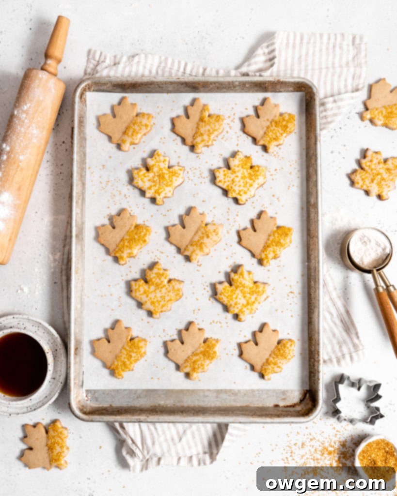 maple sugar cookies with maple butter glaze and decorated with golden sugar sprinkles