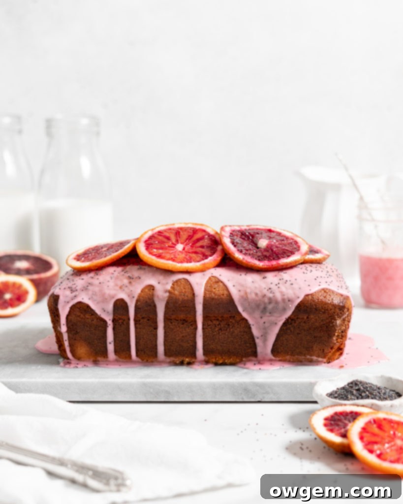 A close-up of the perfectly baked crust of the Blood Orange Poppy Seed Loaf, showing its golden-brown color.
