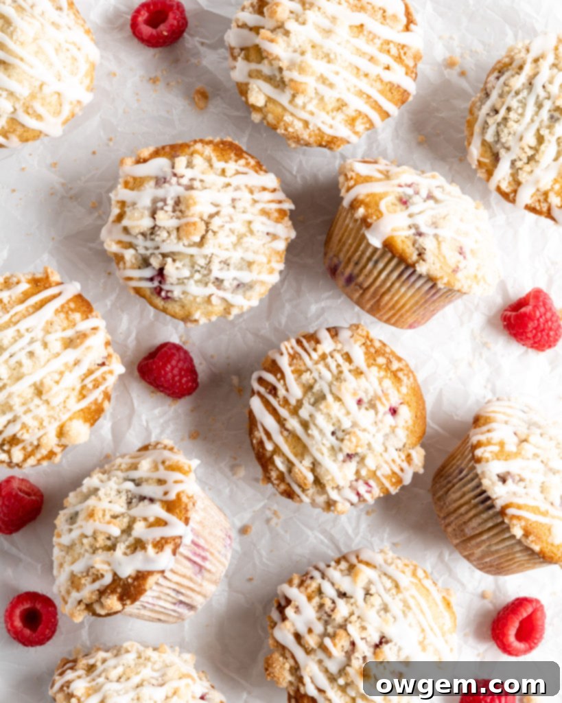Buttermilk Raspberry Delights 5 Fluffy and tall Buttermilk Raspberry Muffins with streusel topping