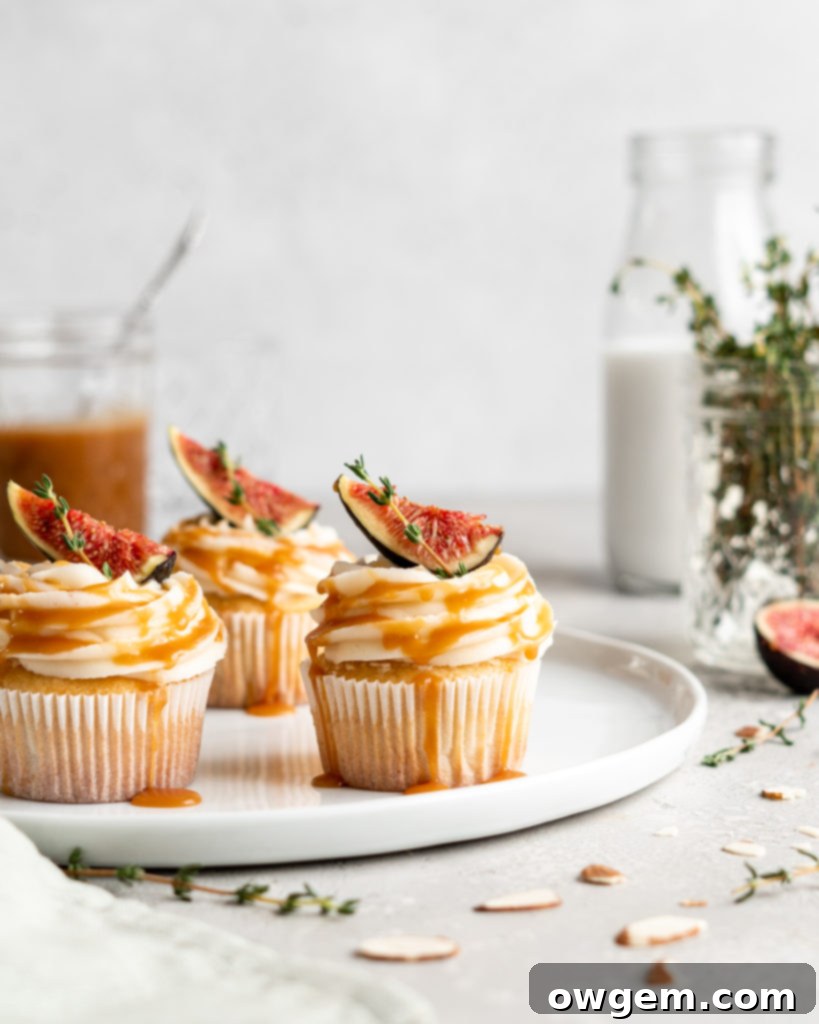Bourbon Almond Cupcakes drizzled with bourbon salted caramel