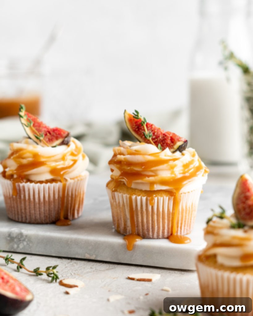 Bourbon Almond Cupcakes drizzled with bourbon salted caramel