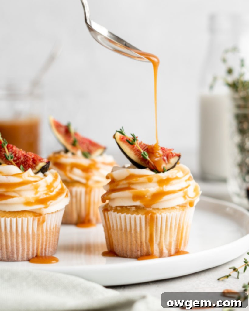 Bourbon Almond Cupcakes drizzled with bourbon salted caramel