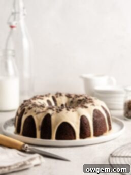 SunButter Mocha Bundt Cake drizzled with Baileys Liqueur Glaze
