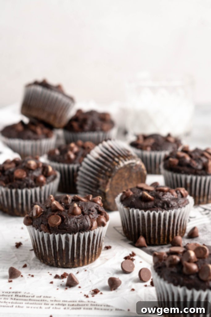 Fluffy Double Chocolate Chip Muffins are made with dates, making them refined-sugar free