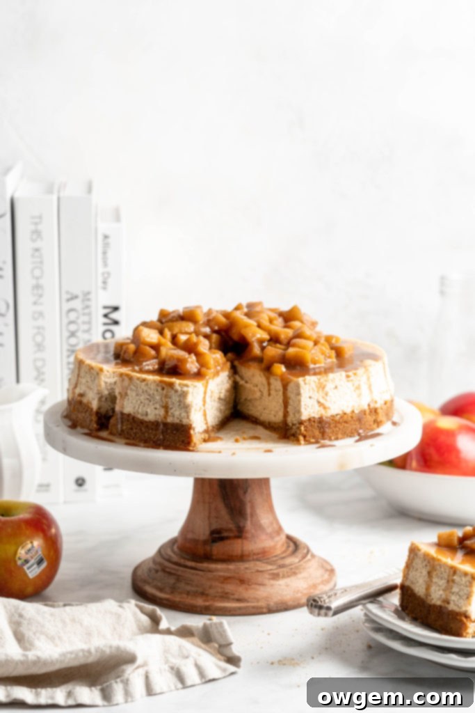 Smooth and creamy apple spice cheesecake filling in a bowl before baking