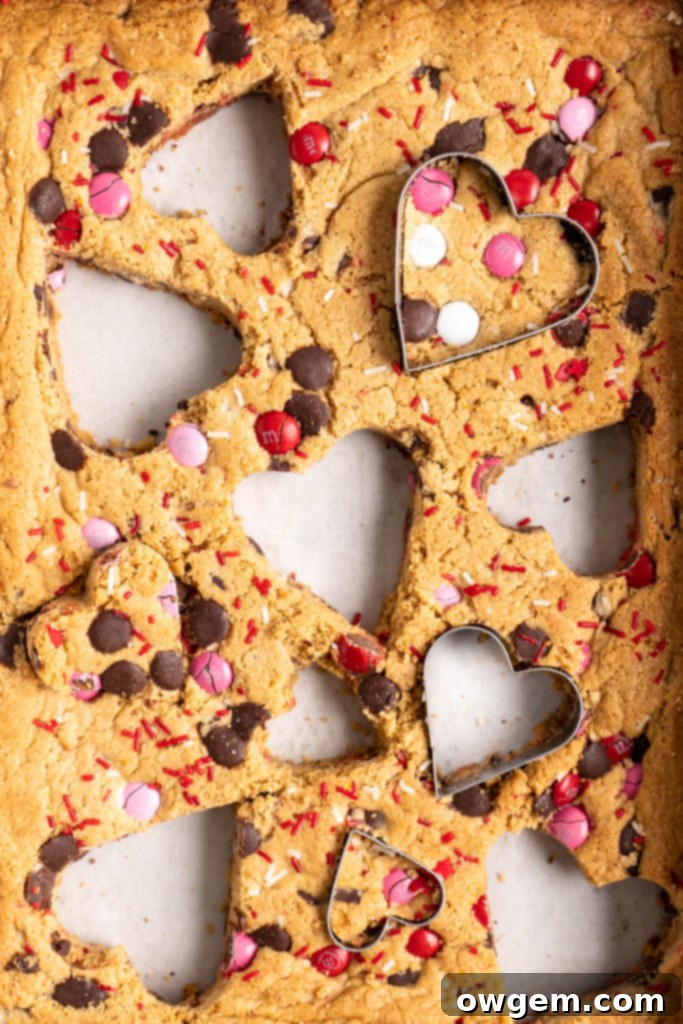 Heart shaped chewy one bowl SunButter m&m blondies close-up