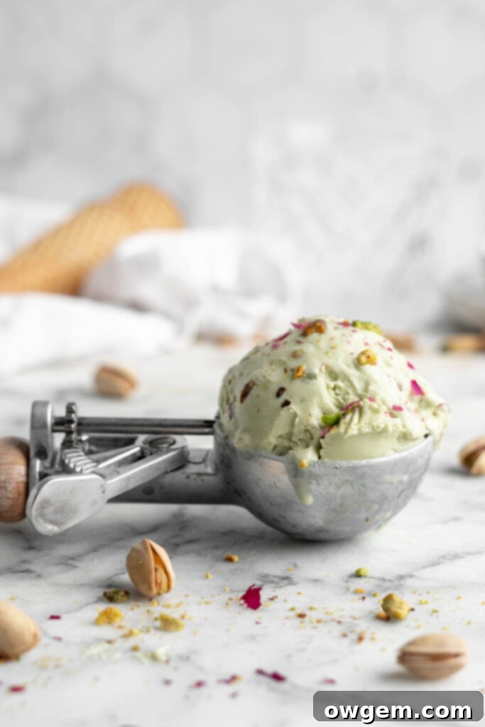 Scoop of pistachio ice cream