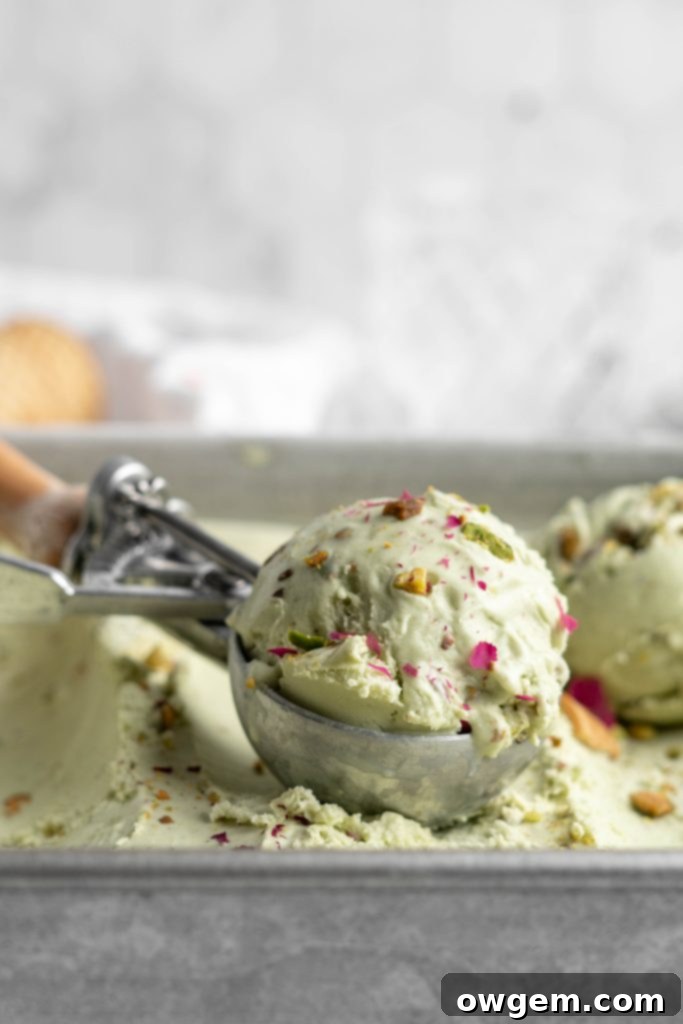 Scoop of pistachio ice cream