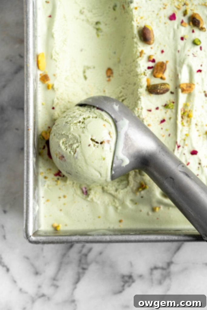 Scoop of pistachio ice cream