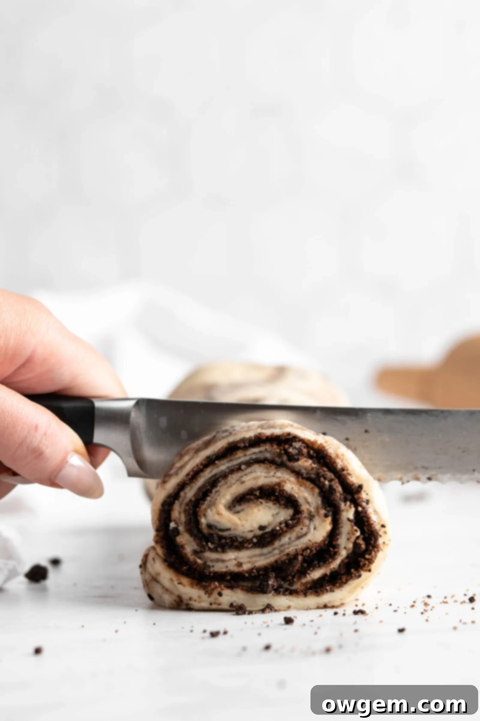 Close-up of frosted Oreo cinnamon rolls