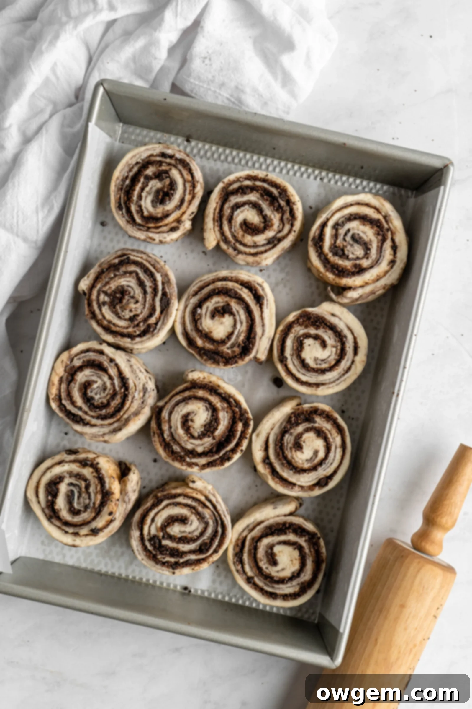 Oreo cinnamon rolls served in a pan