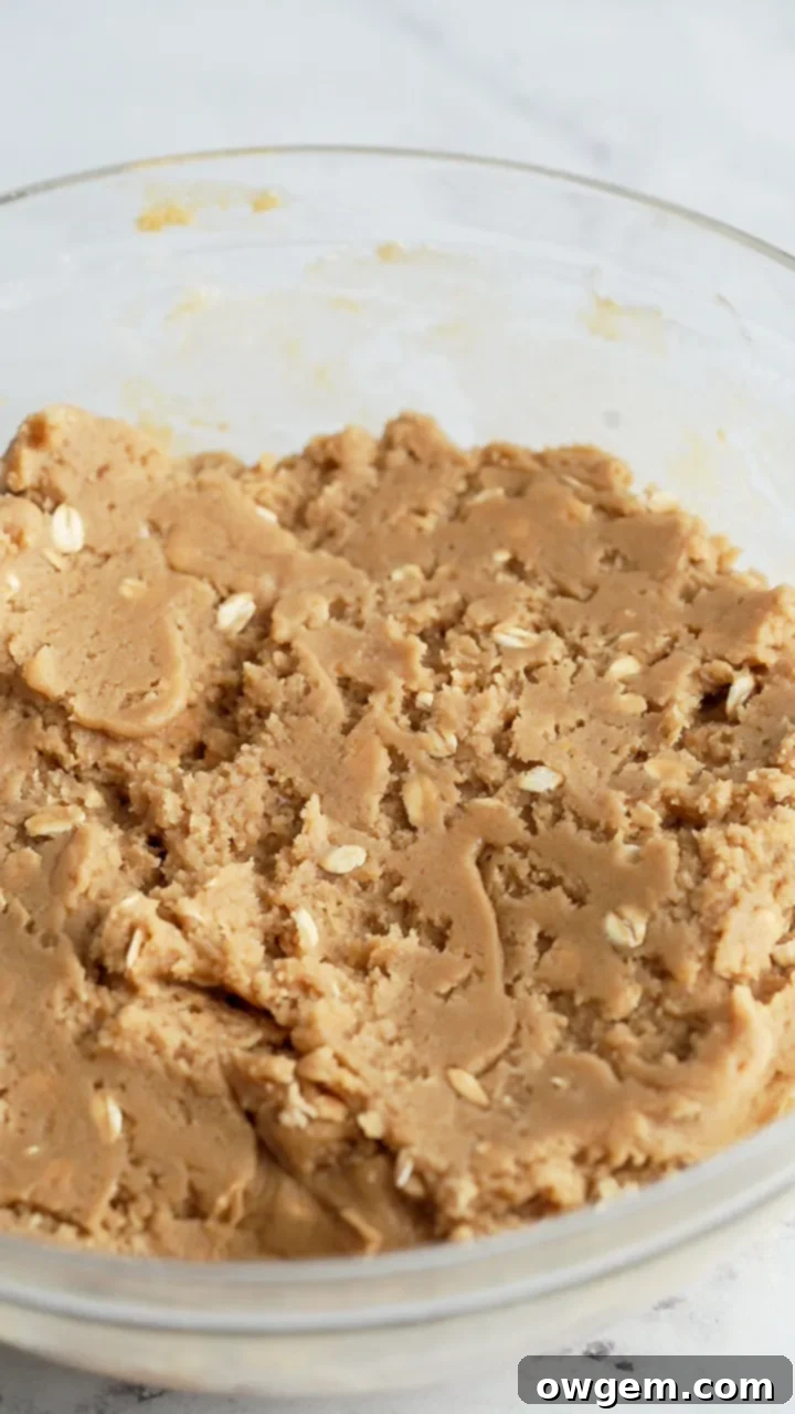 A bowl of creamy, light cookie dough before chocolate chips and M&M's are added.